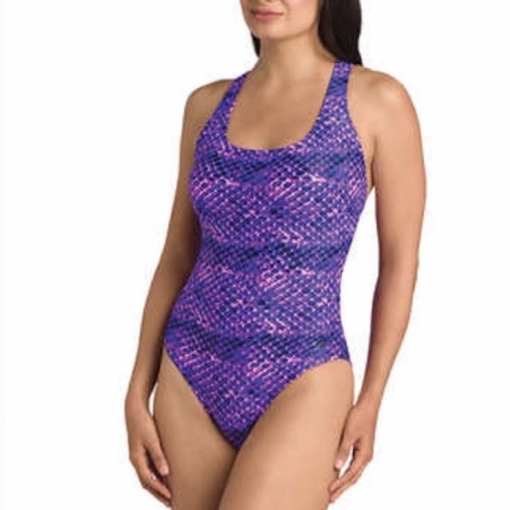 NEW Speedo Ultra Back Racerback 1 PC Swimsuit Women's Size 12 Pink Purple NWOT